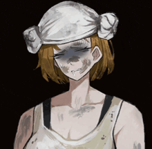 a drawing of a woman wearing a white bandana on her head