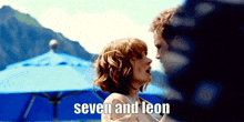 a man and a woman are standing next to each other with the words seven and leon on the bottom