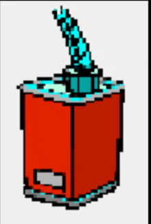 a pixel art drawing of a red box with a blue hose coming out of the top
