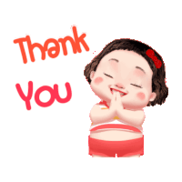 a cartoon girl is saying thank you with her hands in the air
