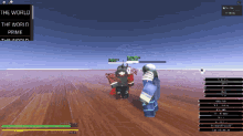 a screenshot of a video game with the word world on the top left