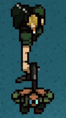 a pixel art drawing of a soldier with a gun