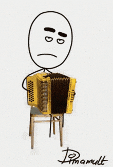 a cartoon drawing of a man playing an accordion with the name pharmault written below him
