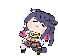 a cartoon drawing of a girl with purple hair and boxing gloves