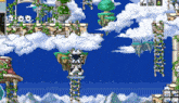 a cartoon scene with a statue on top of a tower that says ' tower ' on the top
