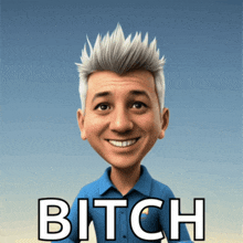 a cartoon of a man with the word bitch written below him