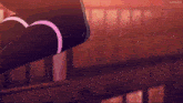 a person wearing black knee high socks with pink stripes on them