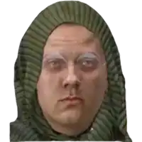 a man wearing a green striped scarf around his head