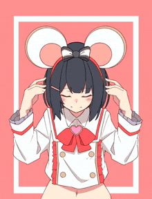 a drawing of a girl with mouse ears and a heart on her chest