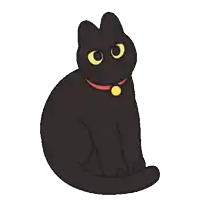 a black cat with yellow eyes and a red collar .