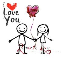 a drawing of a man and a woman holding hands with the words i love you above them