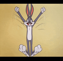 a cartoon of bugs bunny sitting in a lotus position with his fists in the air