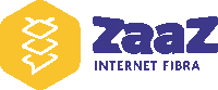a logo for zaaz internet fibra with a yellow hexagon in the background