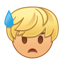 a cartoon drawing of a person 's face with a blue sweat drop on their forehead