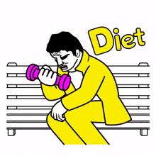 bench man yellow suit diet dumble