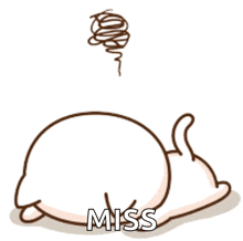 a cartoon drawing of a cat laying down with the word miss written on it