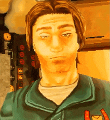 a pixelated image of a man wearing a shirt that says ' x ' on it