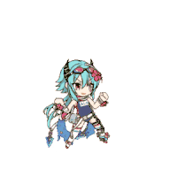 a cartoon of a girl with blue hair and a swimsuit that says ' swimsuit ' on the front