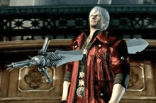 devil may cry dante is holding a large sword in his hand .