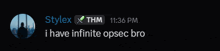 a screenshot of a text message between stylex and thm at 11:36 pm