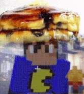 a pixelated image of a minecraft character with a sandwich on his head