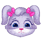 a purple rabbit with pink bows on its ears