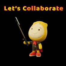 a cartoon character is holding a selfie stick and the words let 's collaborate are above him