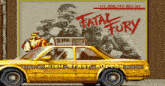 a yellow taxi cab with the words fatal fury on it