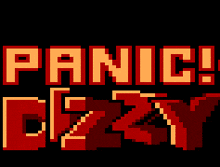 a pixel art logo that says panic ! gizzy