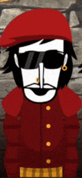 a cartoon character with a red hat and sunglasses on