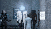 a group of people are standing in front of a sign that says " don 't forget to wash your doctor hands "