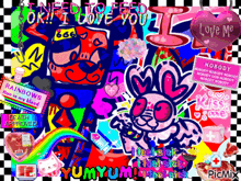 a colorful collage with a bunny and the words " i need to feed ok "