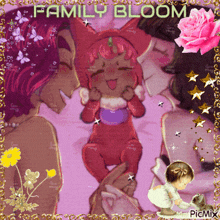 a picture of a baby with the words family bloom on the bottom