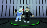 two roblox characters are standing next to each other and one of them has the name jackedupmandas on it