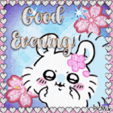 a picture that says good evening with a cartoon rabbit