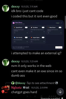 a screenshot of a text conversation between dexxy and another person