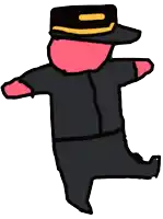 a cartoon drawing of a man wearing a hat