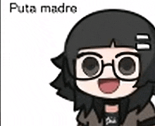 a cartoon drawing of a girl with glasses and the words puta madre above her