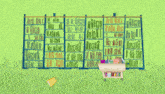 a cartoon drawing of a library with a green frog standing in front of the shelves