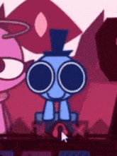 a cartoon character wearing a top hat and headphones is sitting on a table .