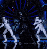 stormtroopers are dancing in front of a sign that says awesome
