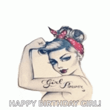 a woman with a tattoo on her arm that says `` girl power '' is flexing her arm .