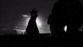a black and white photo of a woman holding up her hand towards the sun .