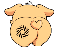 a cartoon drawing of a pig with a heart on its butt