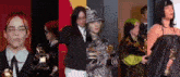 a collage of photos of billie eilish holding awards at awards .