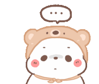 a bear wearing a hat with speech bubbles around its head