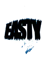 a white background with the word easty in black