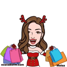 a cartoon of a woman holding shopping bags with the website svradiofm.com below her