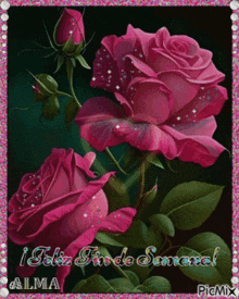 a picture of pink roses with the words feliz fin de semana on the bottom