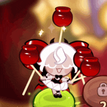 a cartoon character is holding a bunch of red candy canes